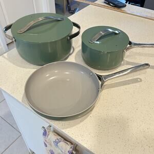 Caraway Set of 3 Green Ceramic Nonstick Frying Pan Sauce Pan Dutch Oven Lids